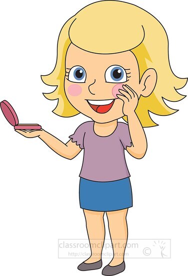 blonde girl putting on makeup clipart