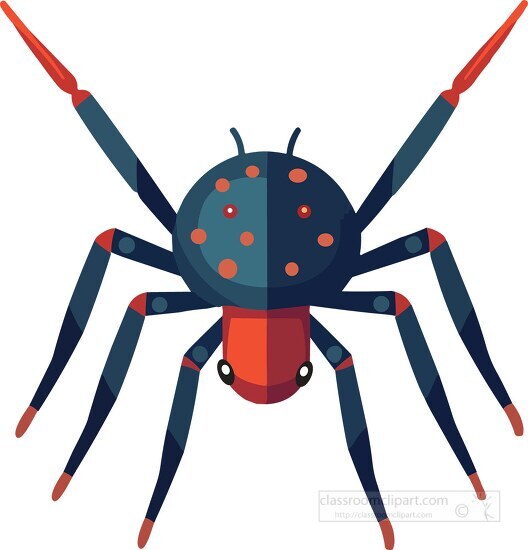 blue and red spider with red dots