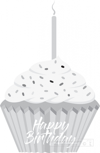 blue happy birthday cupcake with candle gray color clipart