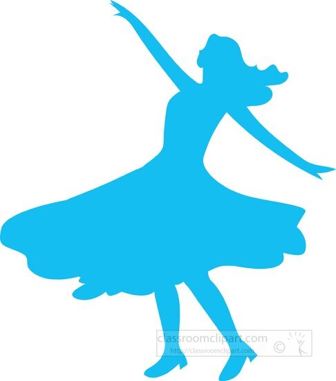 blue silhouette of a woman dancing with her arms outstretched