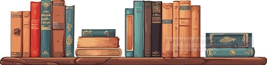 bookshelf with old books clip art