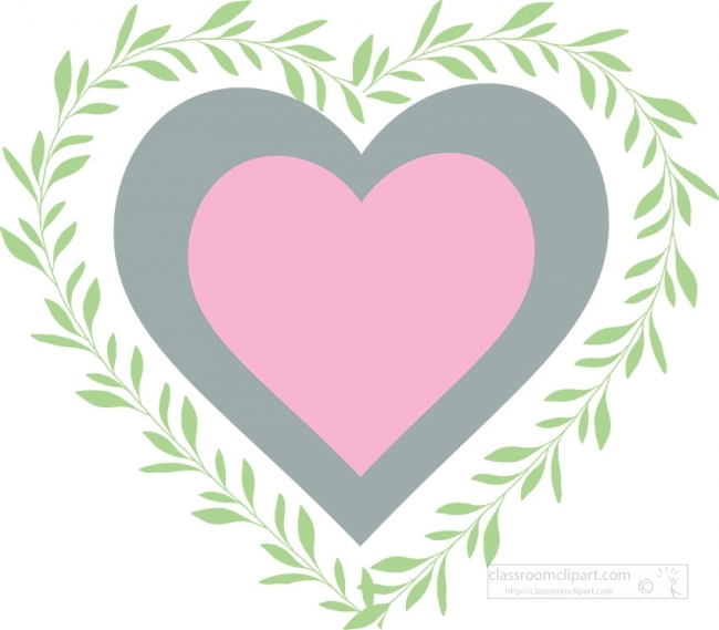 botanical design around red pink heart gray color clipart