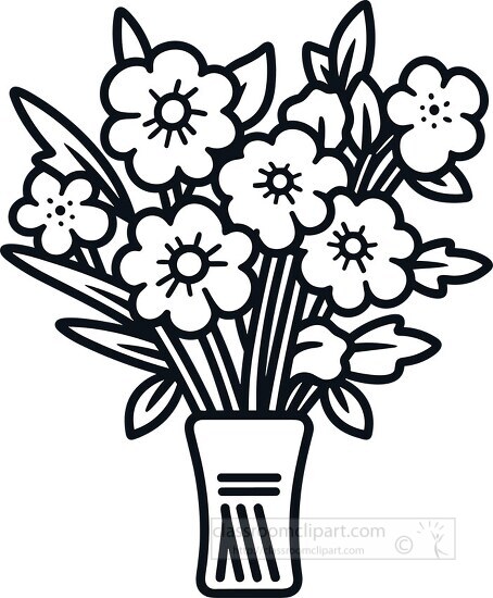 bouquet of flowers in a vase black outline clip art