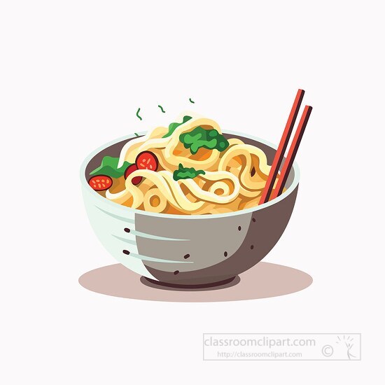 bowl of noodles with chop sticks clip art