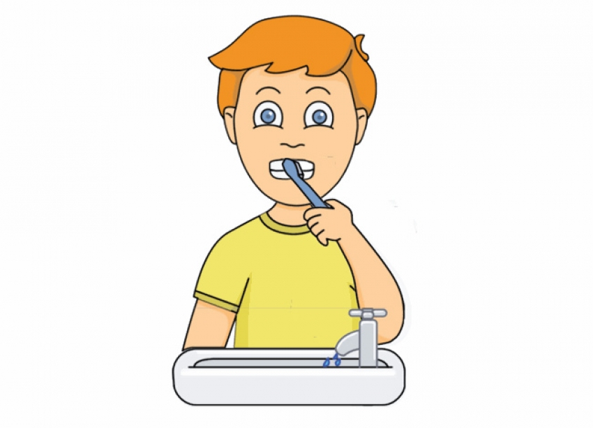 animated kids brushing teeth