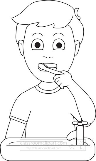 cartoon brushing teeth black and white