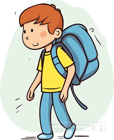 boy carries a heavy backpack full of school books