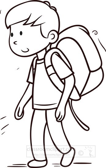 boy carries a heavy school backpack black outline