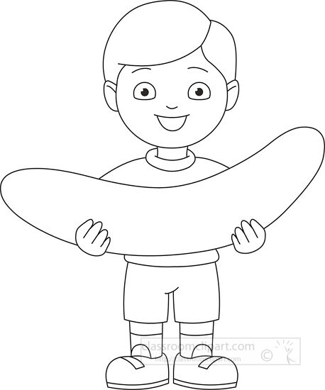 boy cartoon character holding cucumber black outline clipart