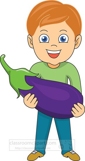 boy cartoon character holding eggplant