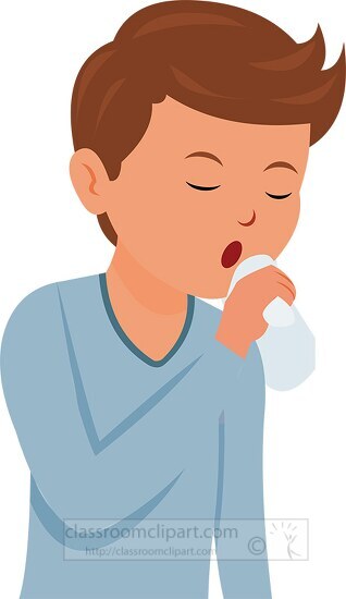 boy coughing into tissue clipart