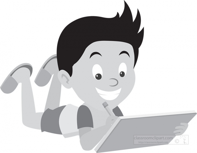 boy drawing with pencil on pad gray color clipart