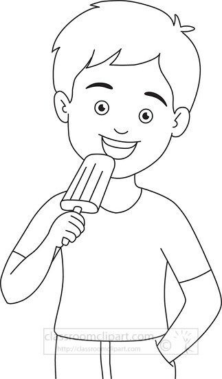 boy eating popsicle icecream black outline clipart