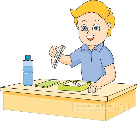 boy eating sandwich from lunch box