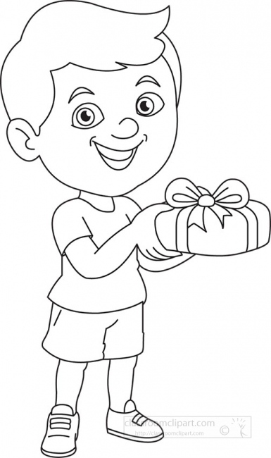 boy happy with the gift outline clipart