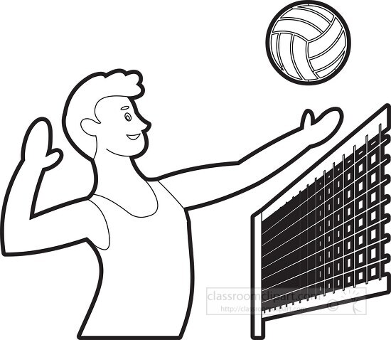 boy hits volleyball over the net outline clip art