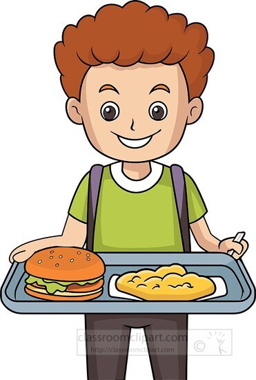 boy holding lunch tray from the school cafeteria