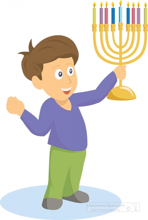 boy holding menorah hanukkah clipart
