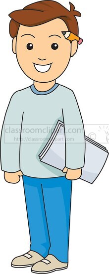 boy holding notebook under arm clipart