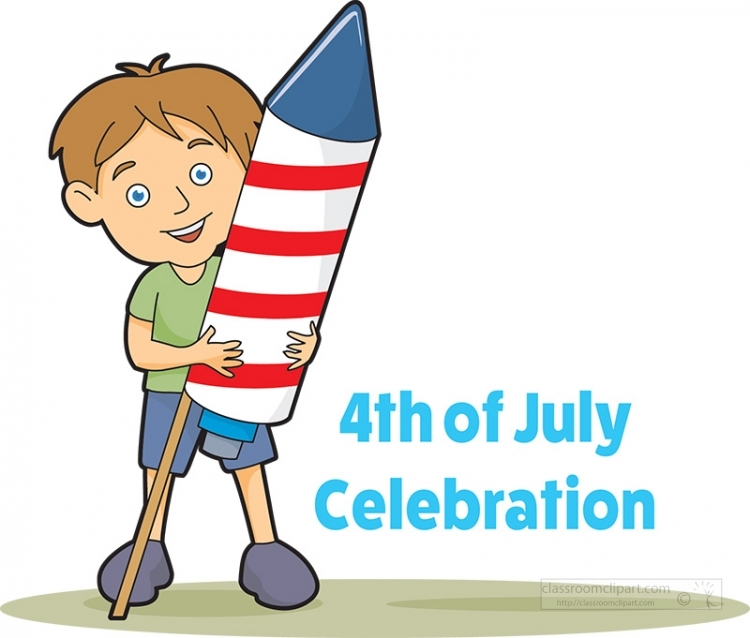 boy holds large fireworks independence day clipart