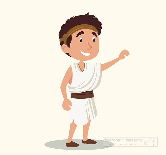 boy in traditional greek clothing pointing