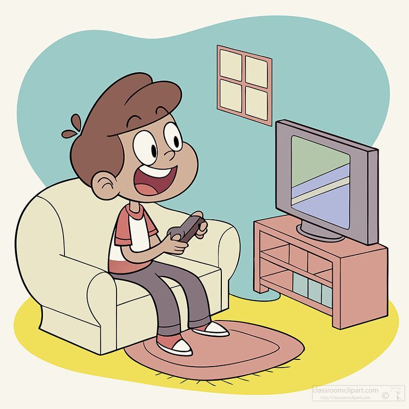 Boy Playing Video Games on TV set