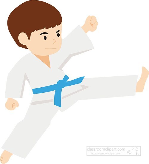 boy practice karate as a blue belt