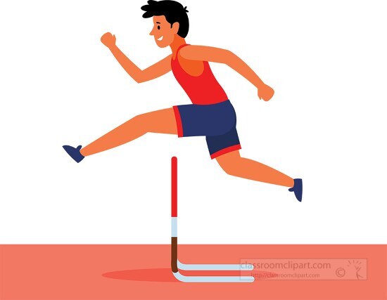 boy races over obstacle in hurdles race track and field clipart