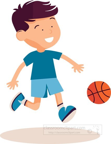 boy runs towards a basketball as it falls to the found clip art