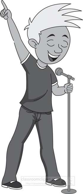 boy singiing and pointing finger up gray color clipart