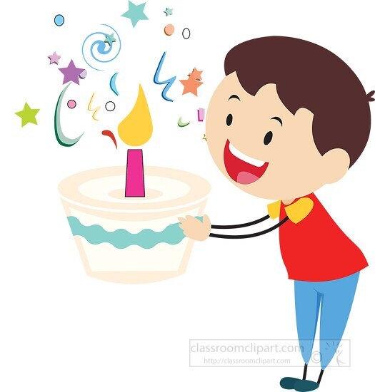 boy stick figure celebrating birthday holding cake with candle d