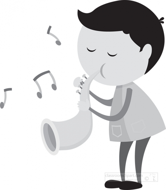 boy stick figure playing music instrument gray color clipart
