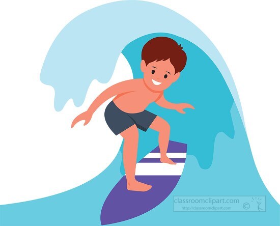 boy surfer ridies big waves on his surfboard