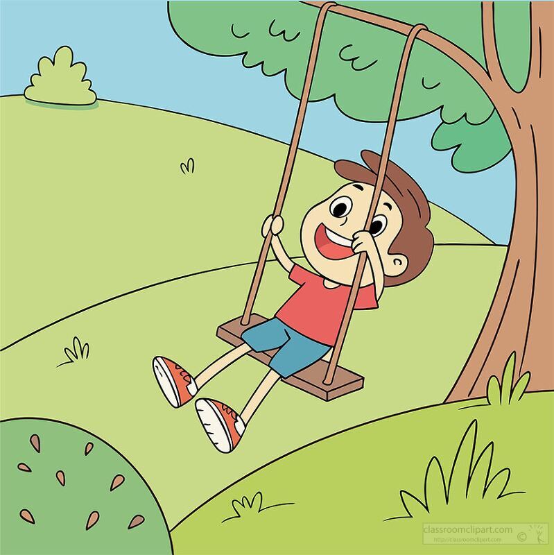 boy swinging under a tree in a sunny park