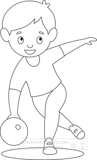 boy throws bowling ball black outline clipart