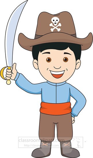 boy wearing pirate costume with hat sword clipart