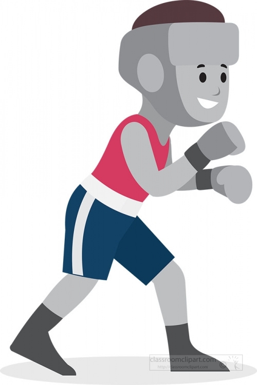 Boy wearing protective gear while Boxing gray color clipart