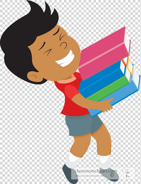 boy with large heavy books transparent