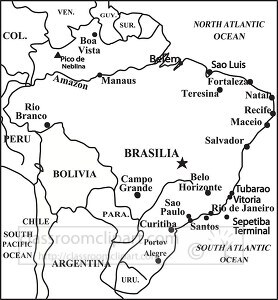 Brazil country map gray color black outline