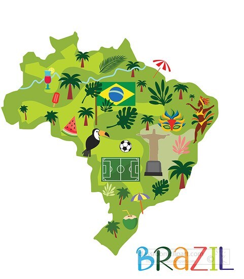 brazil map with cultural landmark symbols clipart