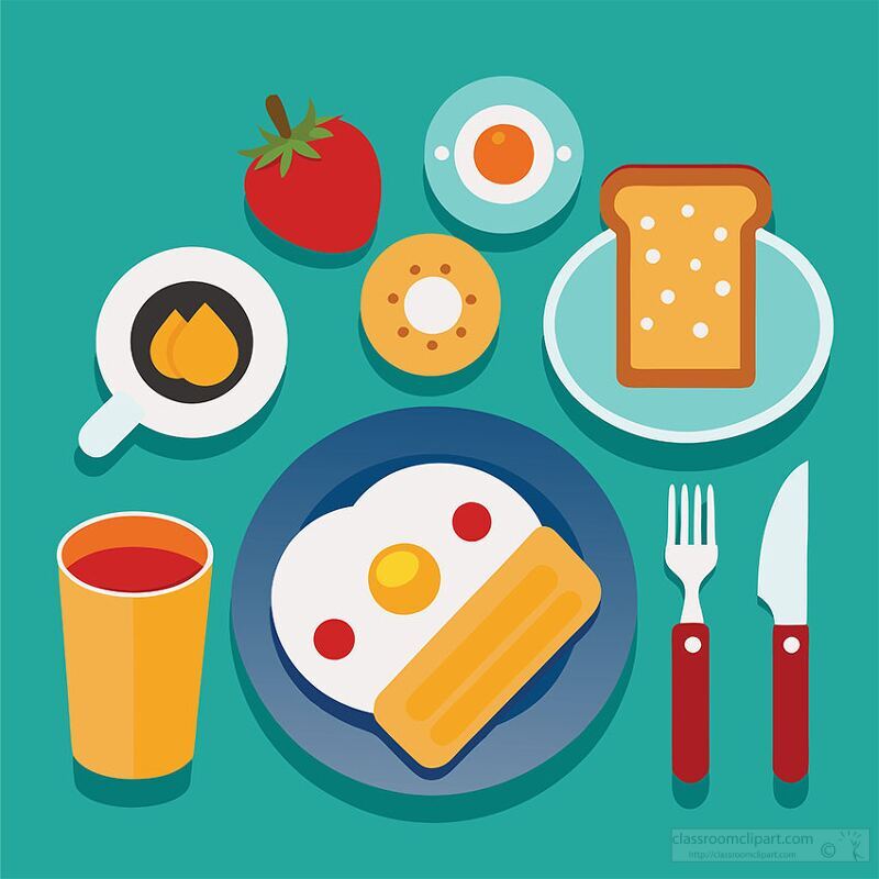 breakfast plate with toast egg juice