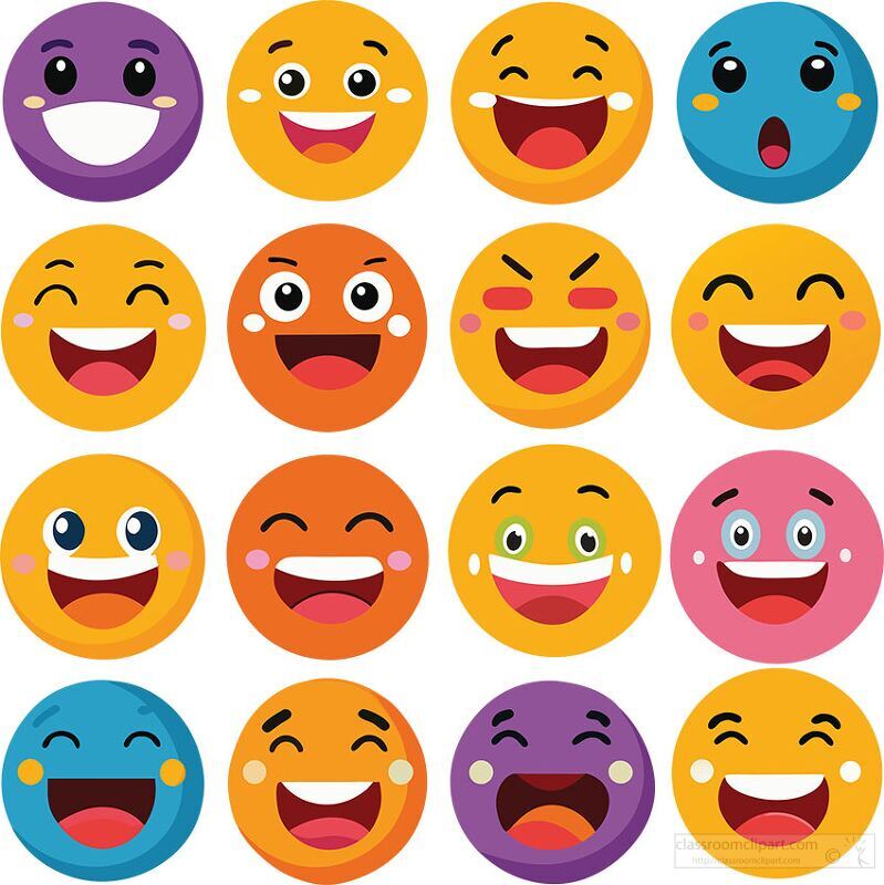 bright and Colorful Emoji Faces Clipart for Kids