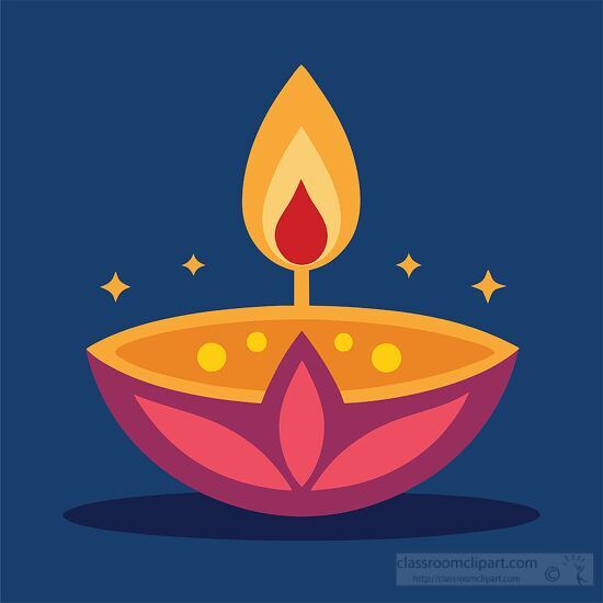 bright Diwali lamp with a flame surrounded by stars