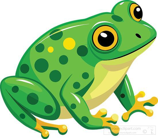 Bright green frog illustration with yellow spots and big eyes clipart