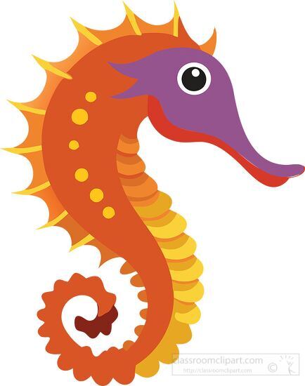 Bright orange seahorse with a purple head