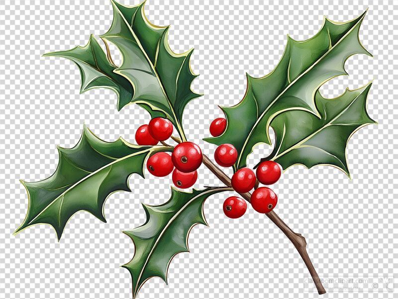 Bright Red Holly Branch With Berries for Festive Decor