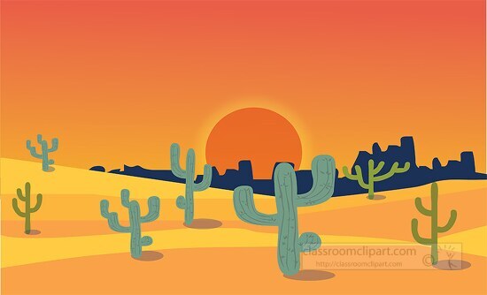 bright red sun with desert cactus clipart