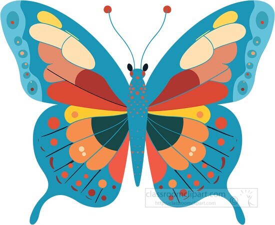 brightly multi colored blue butterfly with patterns on the wings