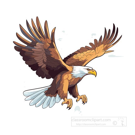 brown and white eagle with large powerful wings clip art