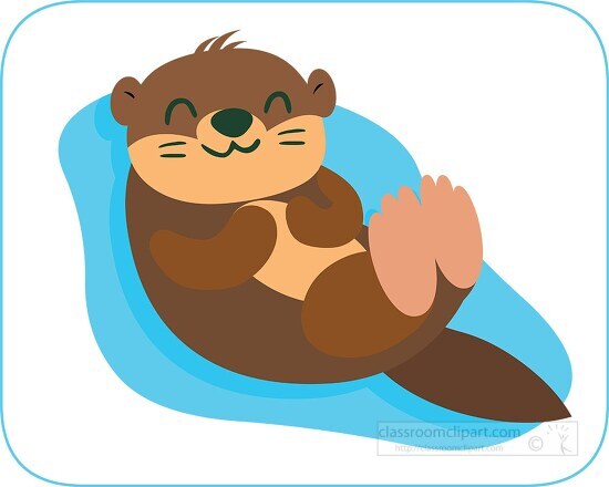brown otter happily sits on his back in water clipart